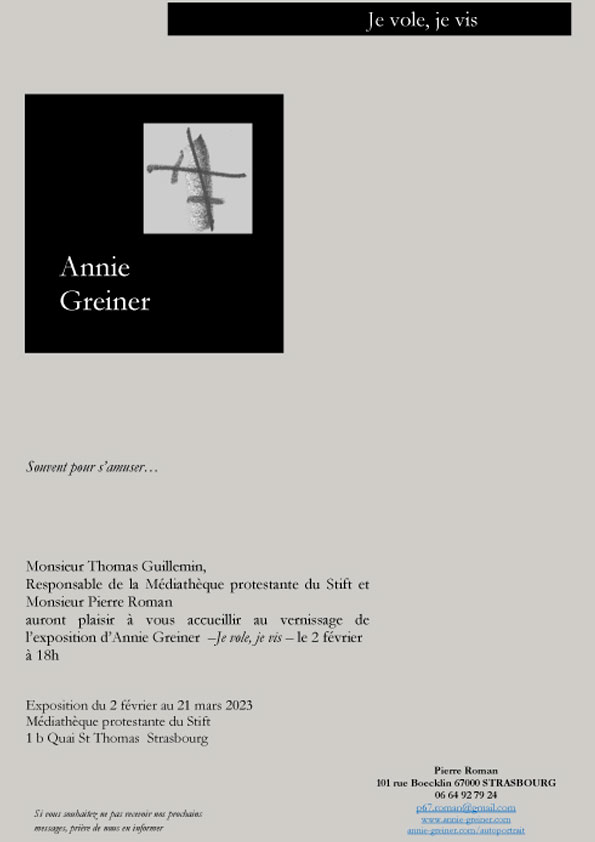 Autoportrait Annie Greiner - Exposition Saint Thomas Strasbourg 2023 invitation